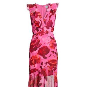 Milly Nanci Blurred Blossom Ruffle Cocktail Dress, Color: Pink Multi, Size 0